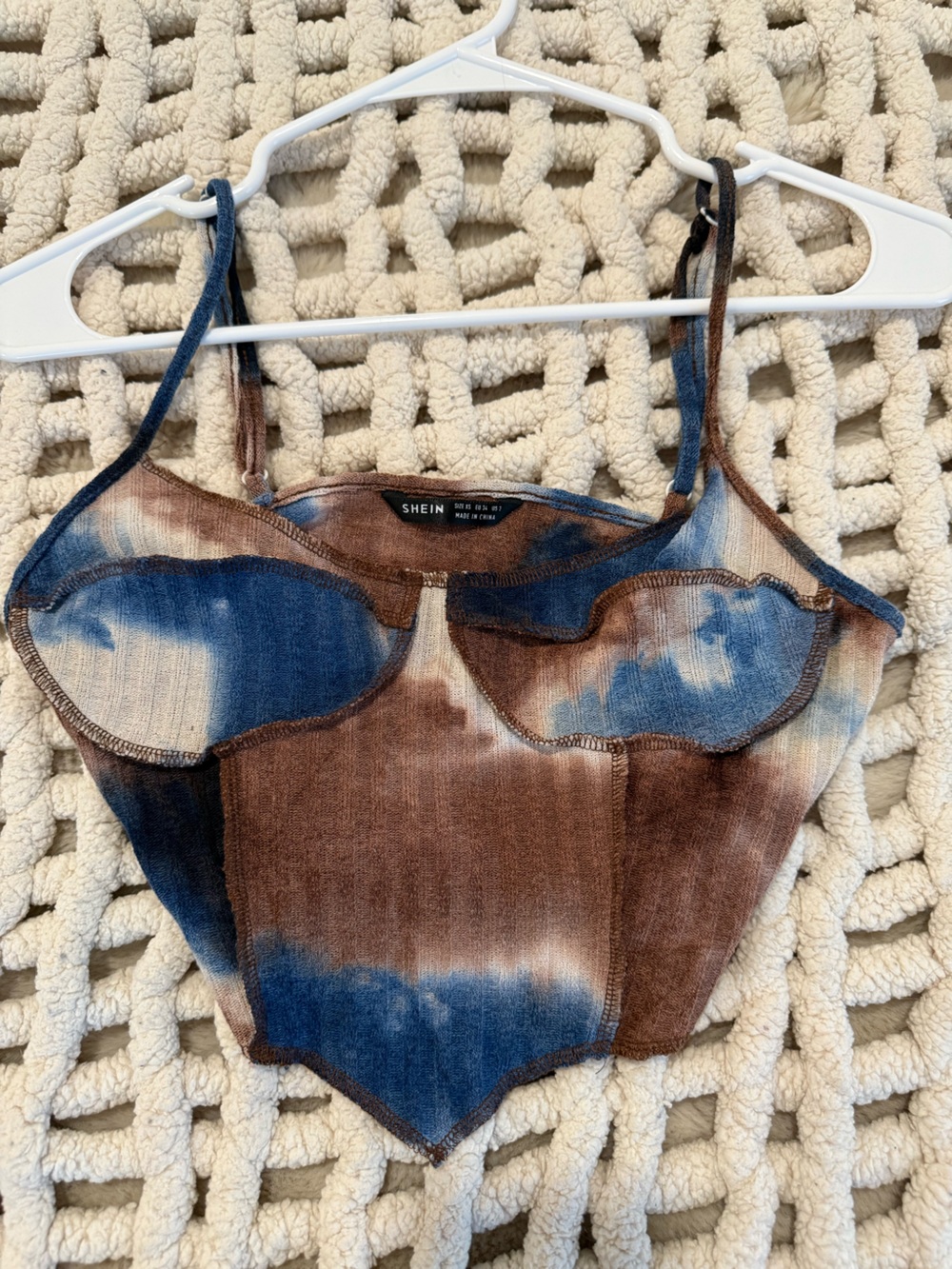SHEIN Blue & Brown Tie-Dye Ribbed Cami